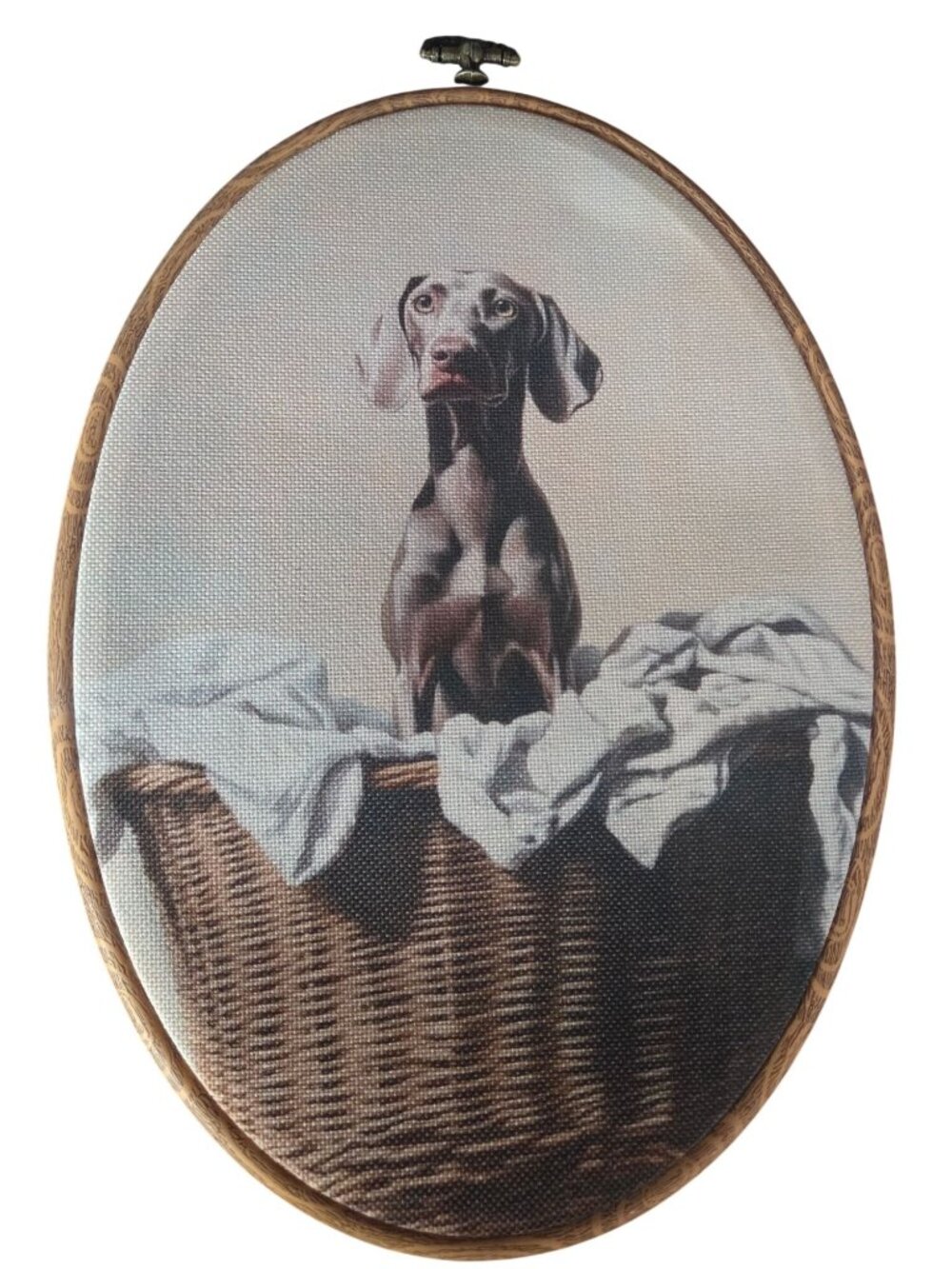 Oval Dog Print Wall Art With Wooden Frame And Brass Hanger